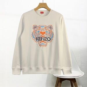 Kenzo Cream Crewneck with Orange & Blue Tiger Embroidery